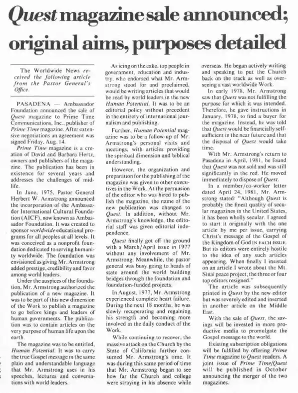 Quest for sale, WN, 31Aug1981